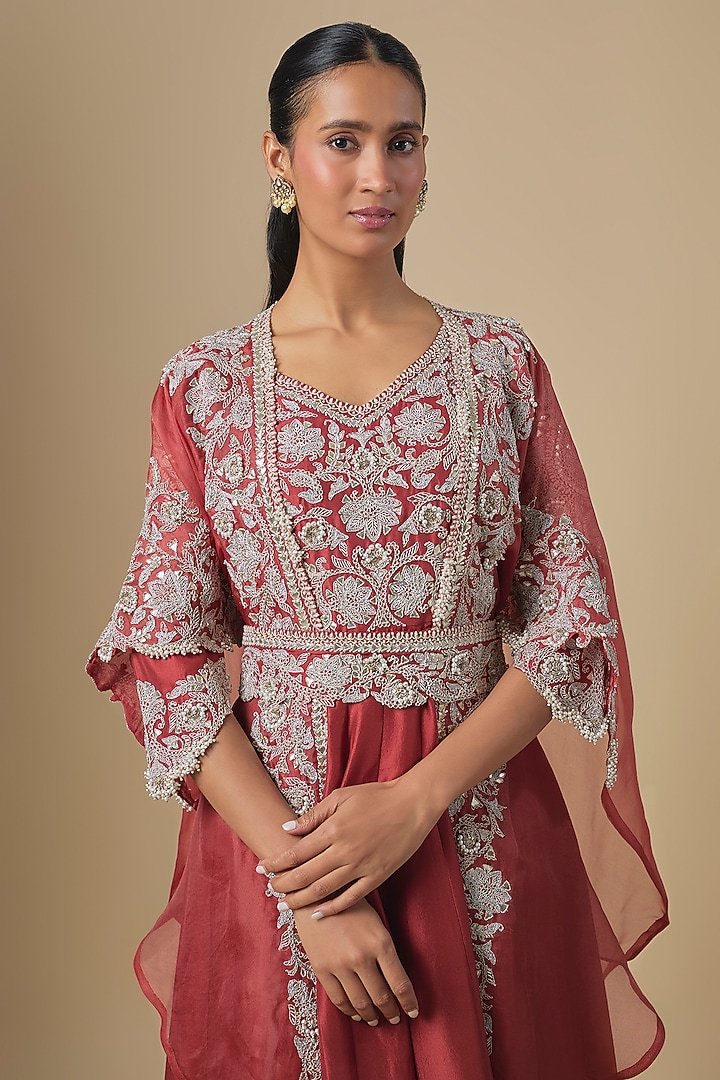 Deep Orange Silk Gota Embroidered Bridal Anarkali Set by Prisho at Pernia's Pop Up Shop