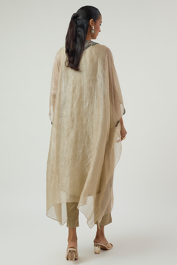 Beige Tissue Embroidered Kaftan Set by Prisho at Pernia's Pop Up Shop