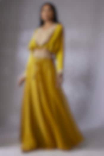 Yellow Organza Skirt Set by Prisho