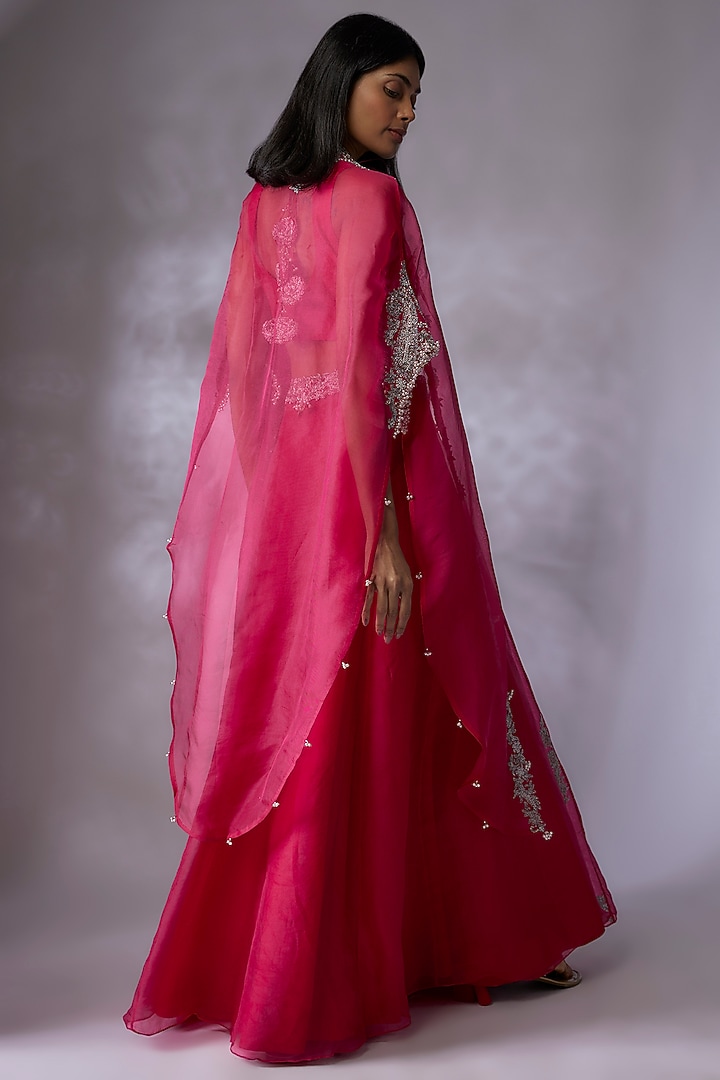 Pink Organza Embroidered Cape Set by Prisho at Pernia's Pop Up Shop