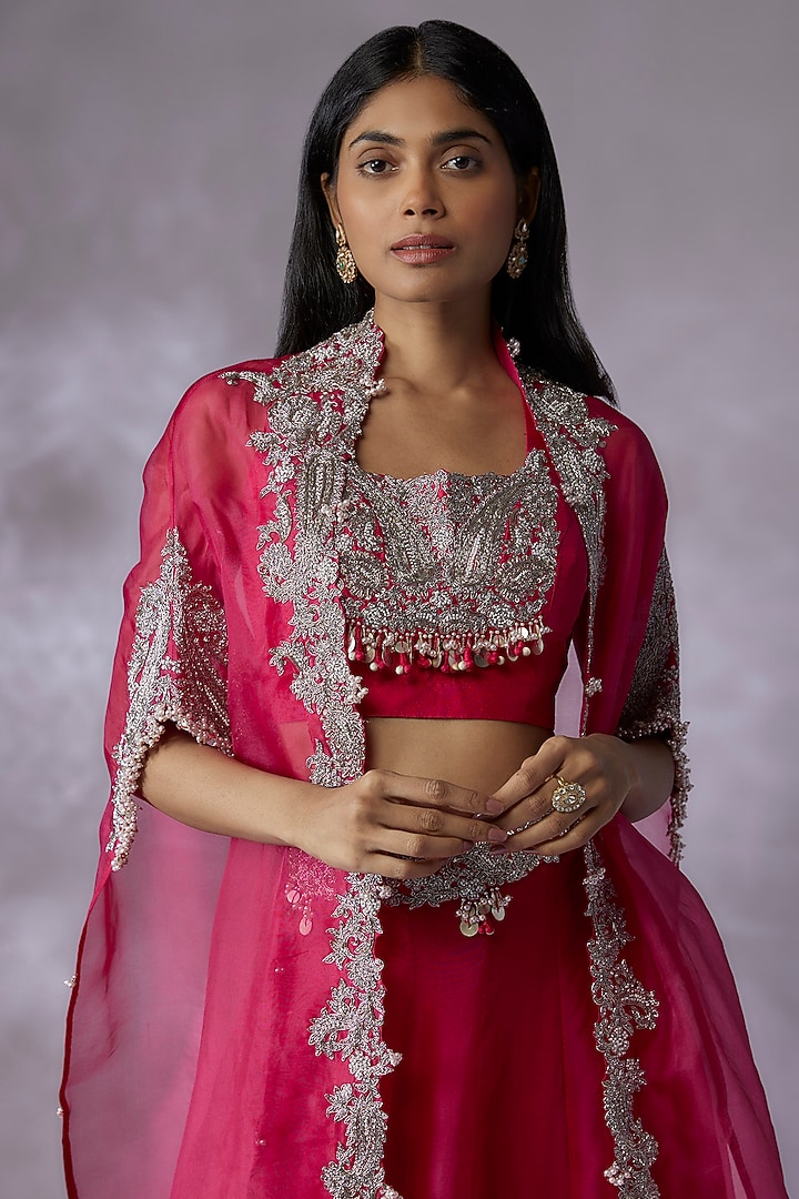 Pink Organza Embroidered Cape Set by Prisho at Pernia's Pop Up Shop