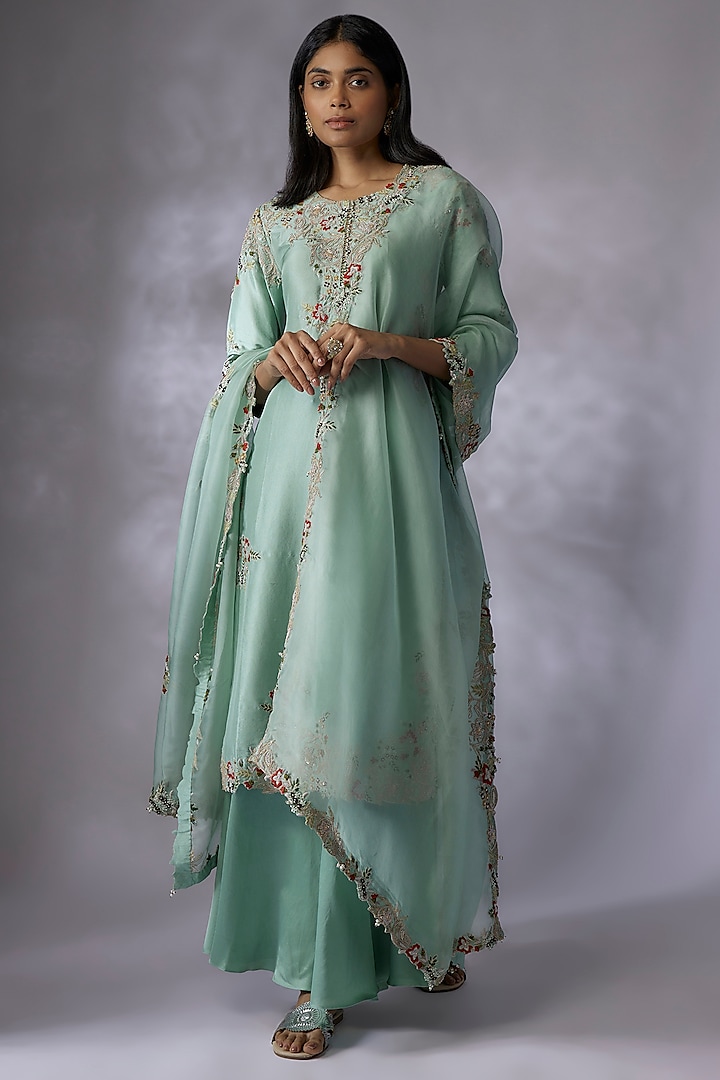 Blue Cotton Satin Sharara Set by Prisho at Pernia's Pop Up Shop