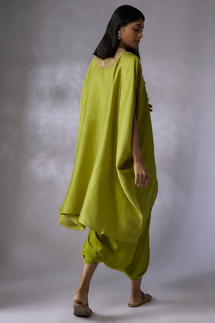 Green Silk Embroidered Kaftan Set by Prisho at Pernia's Pop Up Shop