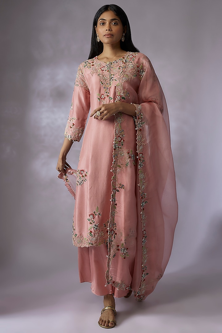 Blush Pink Cotton Satin Sharara Set by Prisho at Pernia's Pop Up Shop