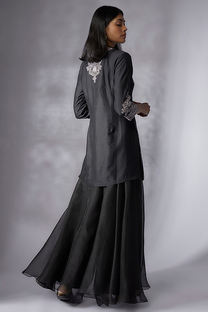 Black Organza Wedding Sharara Set by Prisho at Pernia's Pop Up Shop