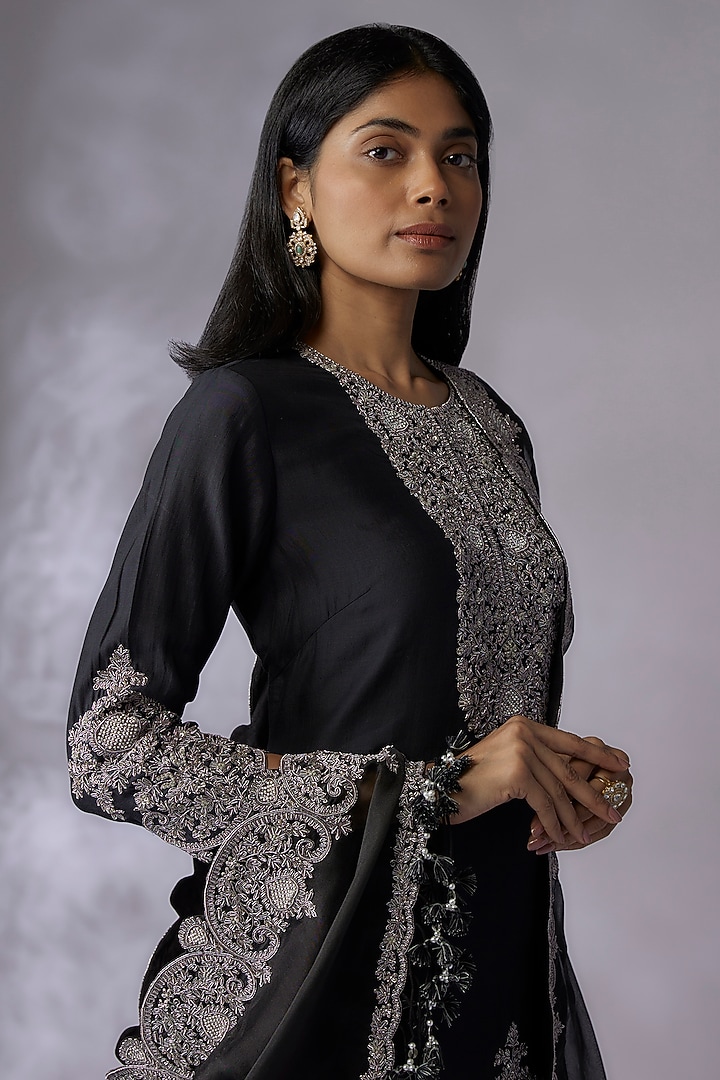 Black Organza Wedding Sharara Set by Prisho at Pernia's Pop Up Shop