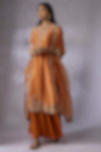 Orange Silk Embroidered Kurta Set by Prisho at Pernia's Pop Up Shop