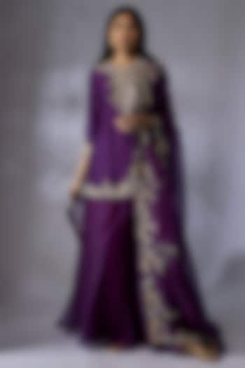 Purple Silk Embroidered Kurta Set by Prisho at Pernia's Pop Up Shop