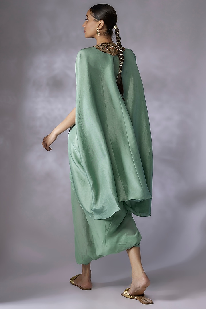 Green Silk Embroidered Kaftan Set by Prisho at Pernia's Pop Up Shop