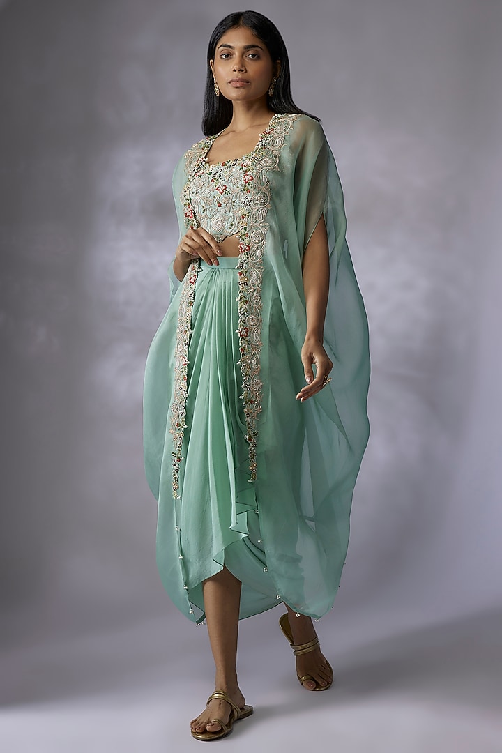 Blue Crepe Draped Skirt Set by Prisho at Pernia's Pop Up Shop