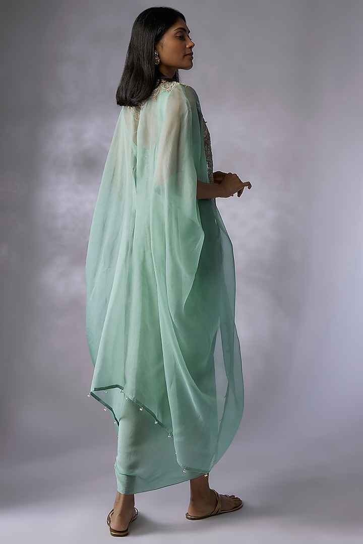 Blue Crepe Draped Skirt Set by Prisho at Pernia's Pop Up Shop