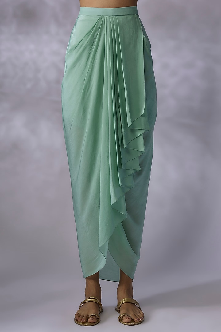 Blue Crepe Draped Skirt Set by Prisho at Pernia's Pop Up Shop