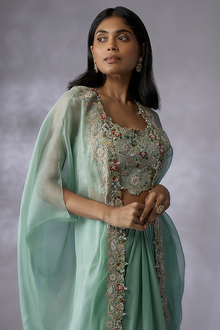 Blue Crepe Draped Skirt Set by Prisho at Pernia's Pop Up Shop