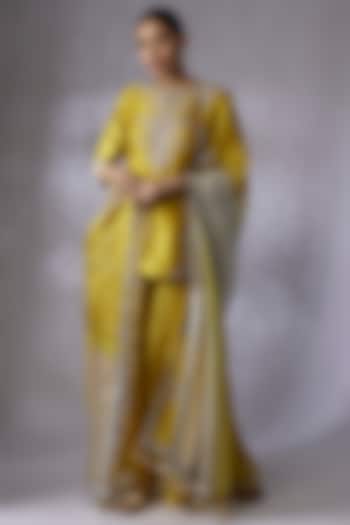 Yellow Chanderi Wedding Sharara Set by Prisho at Pernia's Pop Up Shop