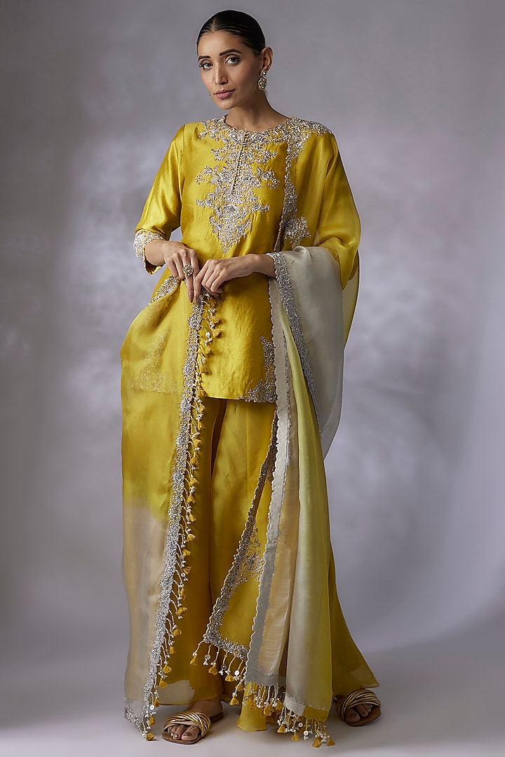 Yellow Chanderi Wedding Sharara Set by Prisho at Pernia's Pop Up Shop