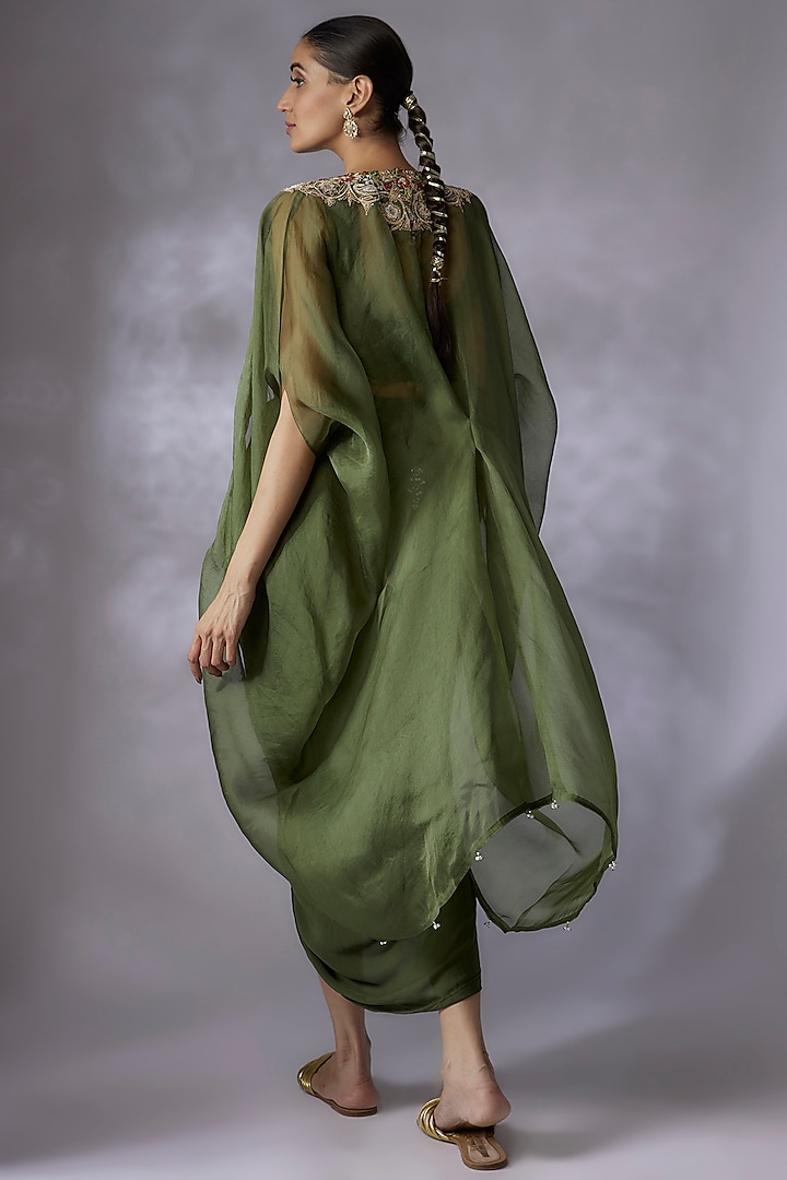 Green Crepe Draped Skirt Set by Prisho at Pernia's Pop Up Shop