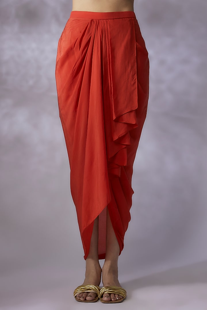 Orange Crepe Draped Skirt Set by Prisho at Pernia's Pop Up Shop