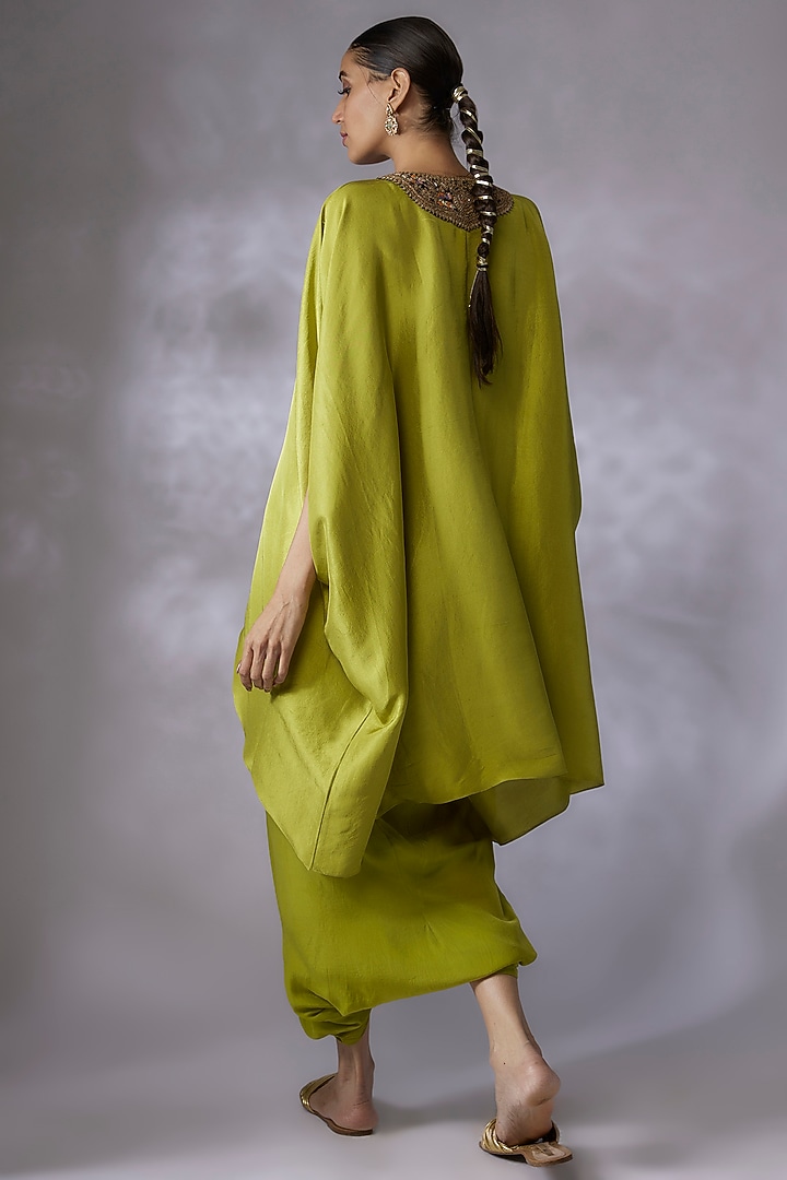 Green Silk Embroidered Kaftan Set by Prisho at Pernia's Pop Up Shop