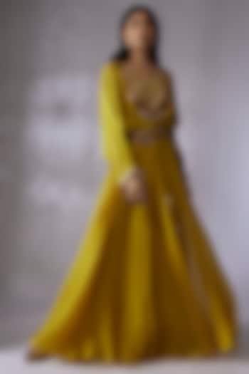 Yellow Organza Skirt Set by Prisho