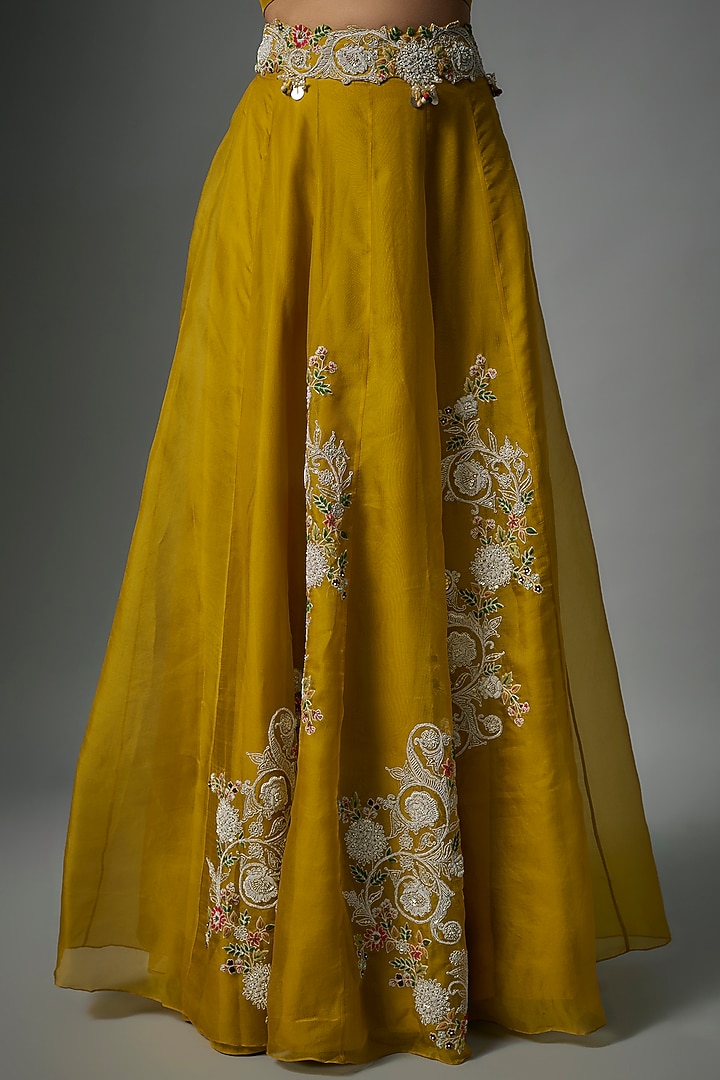 Mustard Organza Thread Embroidered Cape Set by Prisho at Pernia's Pop Up Shop