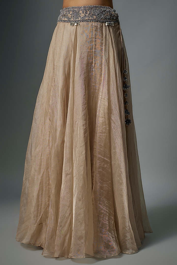 Lime Organza Thread Embroidered Cape Set by Prisho at Pernia's Pop Up Shop