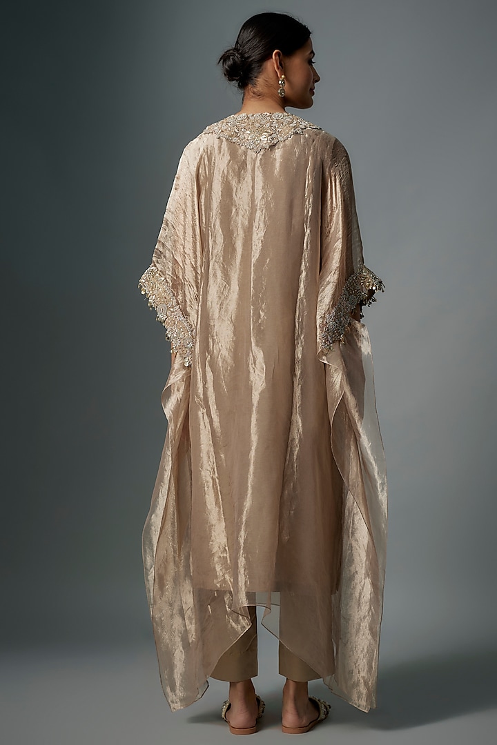 Champagne Silk Thread Embroidered Kaftan Set by Prisho at Pernia's Pop Up Shop