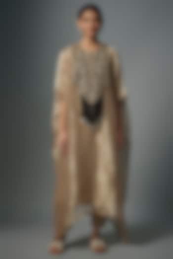 Champagne Tissue Resham Embroidered Kaftan Set by Prisho at Pernia's Pop Up Shop
