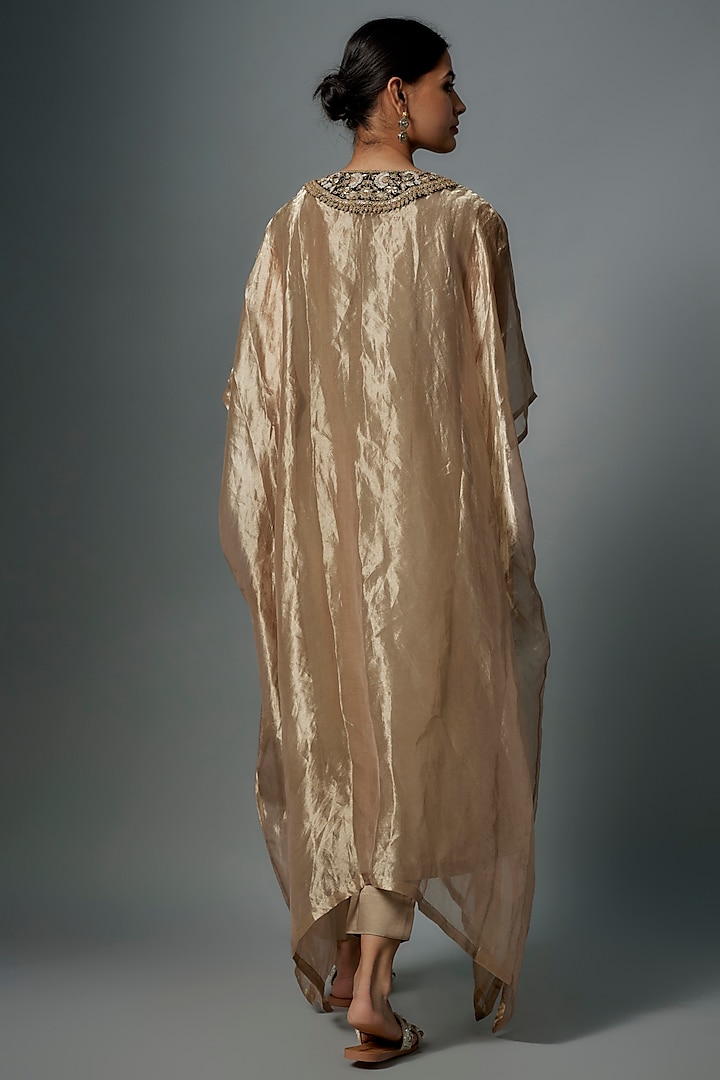 Champagne Tissue Resham Embroidered Kaftan Set by Prisho at Pernia's Pop Up Shop