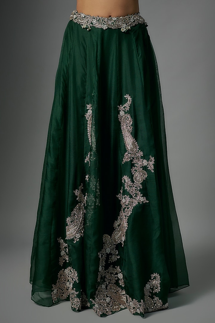 Bottle Green Organza Maal Embroidered Cape Set by Prisho at Pernia's Pop Up Shop