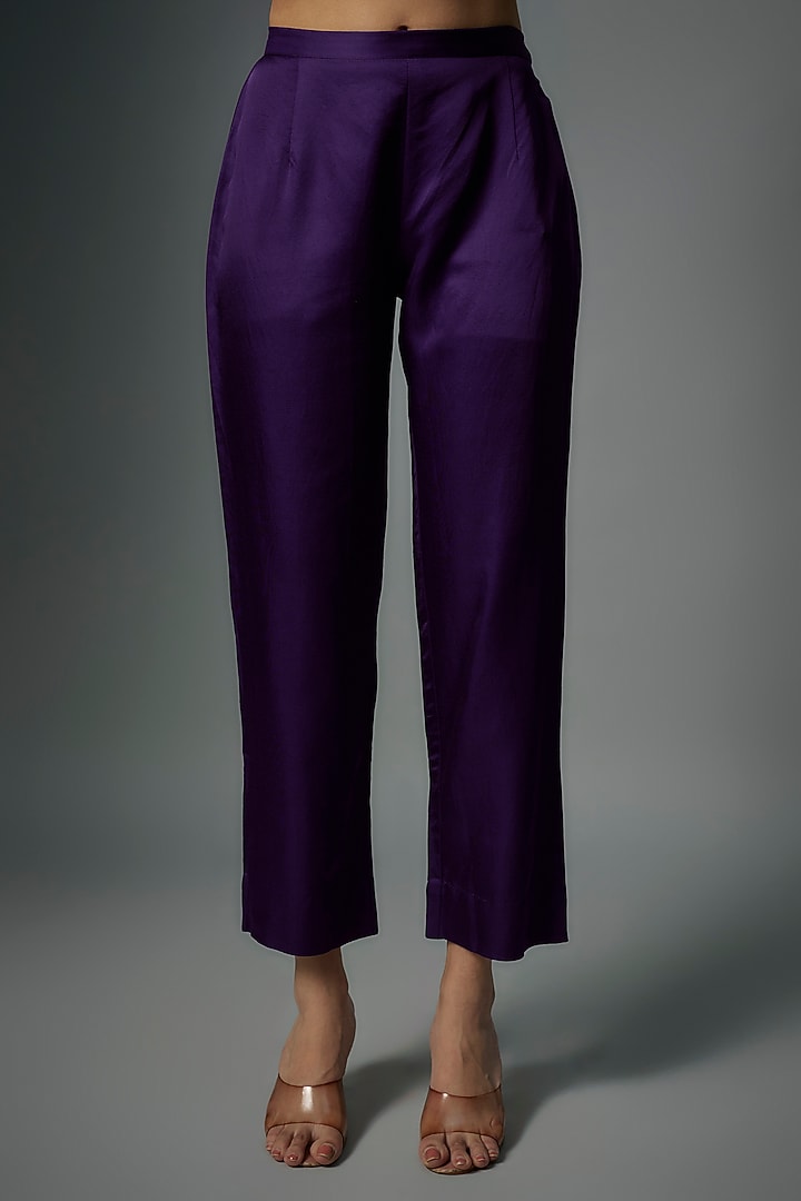 Purple Silk Lampi Embroidered Kurta Set by Prisho at Pernia's Pop Up Shop