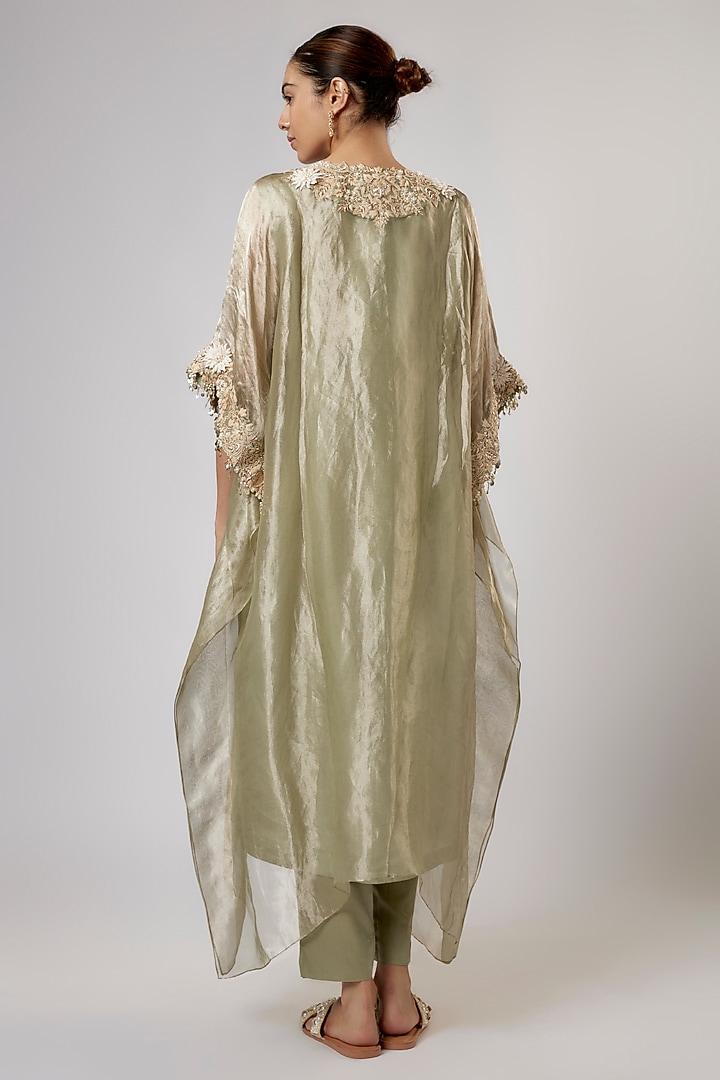 Green Tissue Resham Work Kaftan Set by Prisho at Pernia's Pop Up Shop
