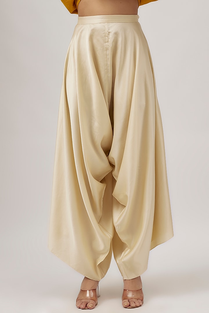 Mustard & Ivory Silk Lampi Work Kaftan Set by Prisho at Pernia's Pop Up Shop