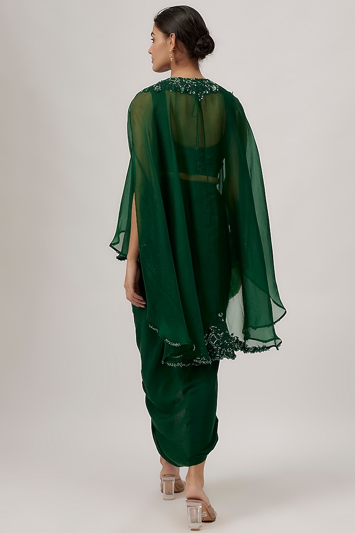 Green Organza Resham Work Umbrella Kaftan Set by Prisho at Pernia's Pop Up Shop