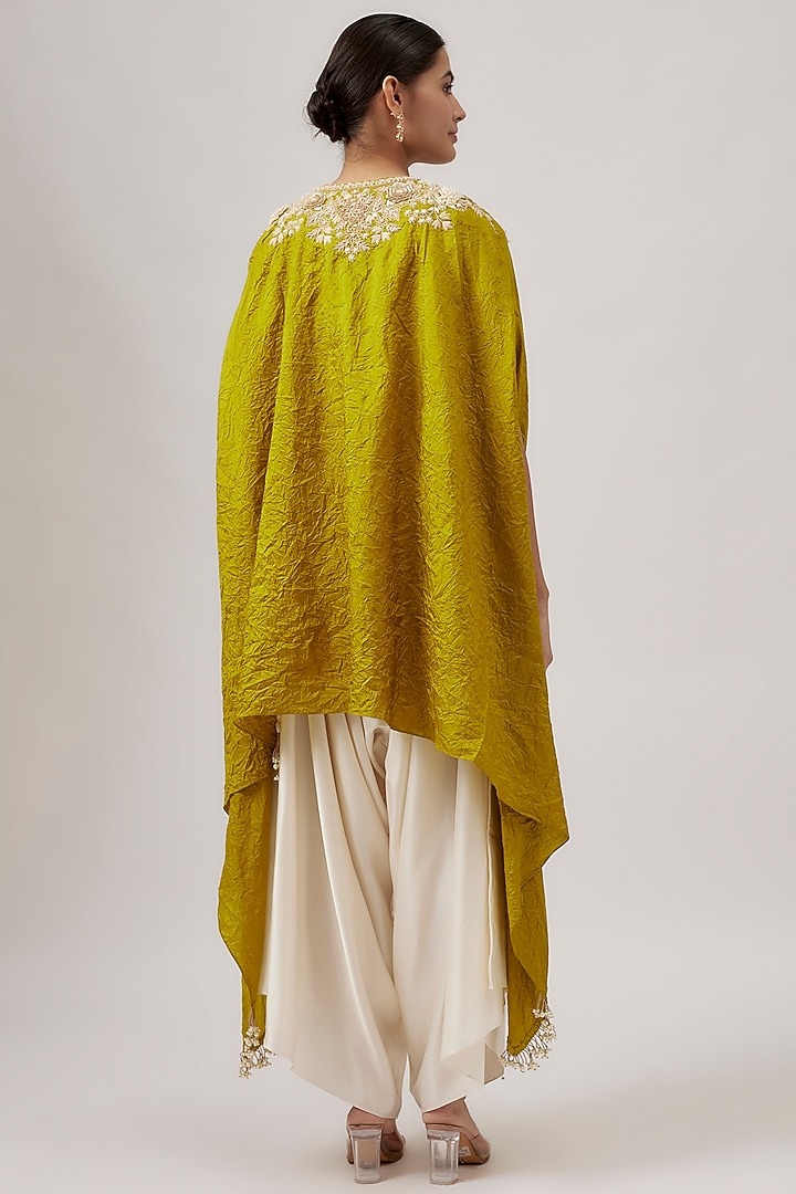 Lime Green & Ivory Silk Resham Work Kaftan Set by Prisho at Pernia's Pop Up Shop