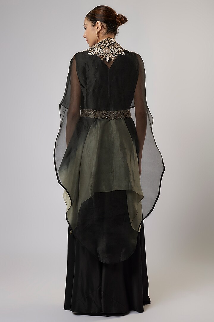 Black Organza Dori & Resham Work Cape Set by Prisho at Pernia's Pop Up Shop