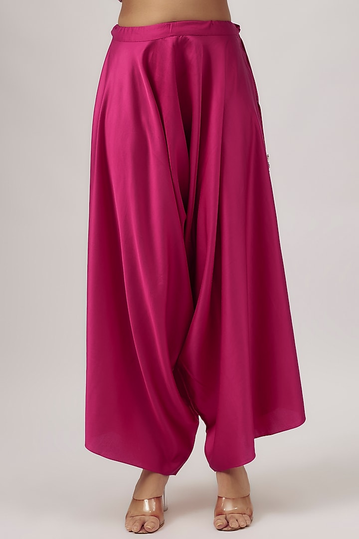 Fuchsia Crushed Silk Multi-Colored Thread Work Kaftan Set by Prisho at Pernia's Pop Up Shop