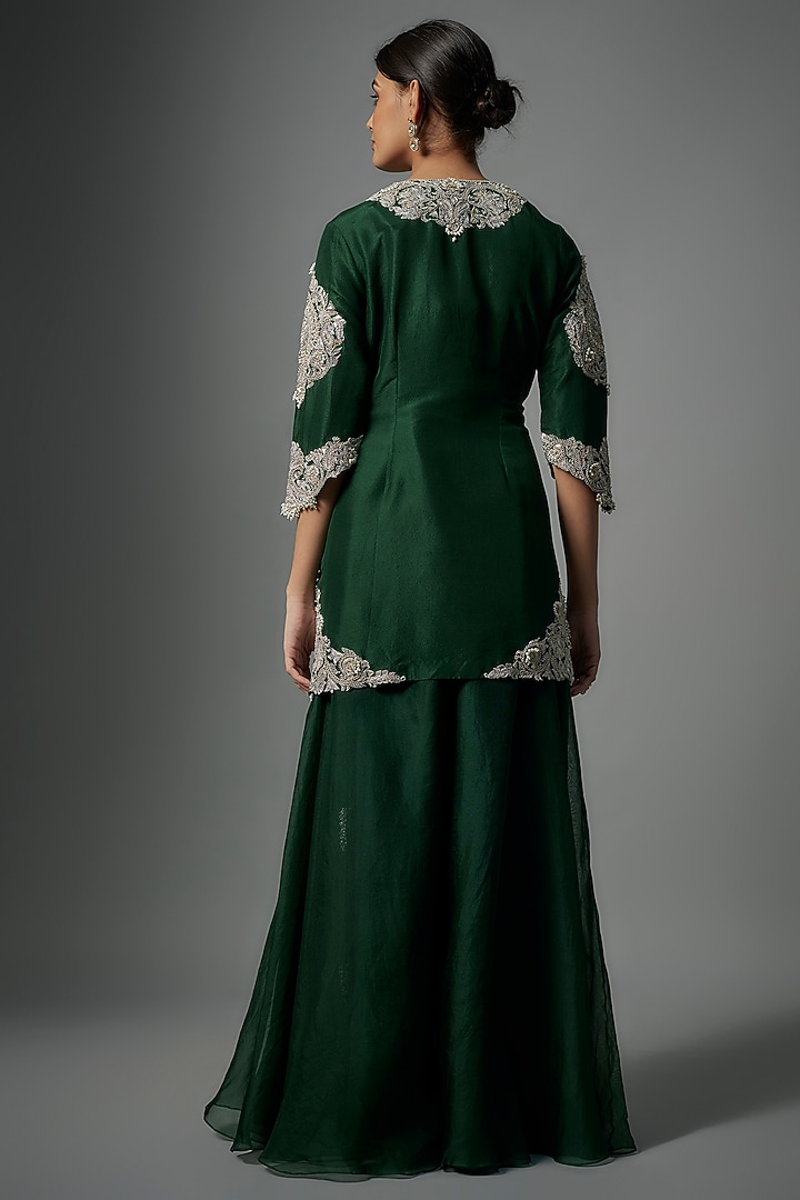 Bottle Green Silk Gota Embroidered Kurta Set by Prisho at Pernia's Pop Up Shop
