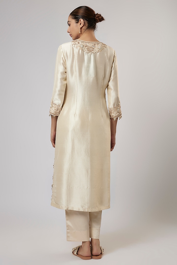 Ivory Silk Resham Work Kurta Set by Prisho at Pernia's Pop Up Shop
