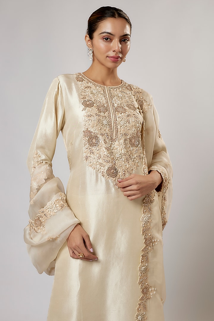 Ivory Silk Resham Work Kurta Set by Prisho at Pernia's Pop Up Shop