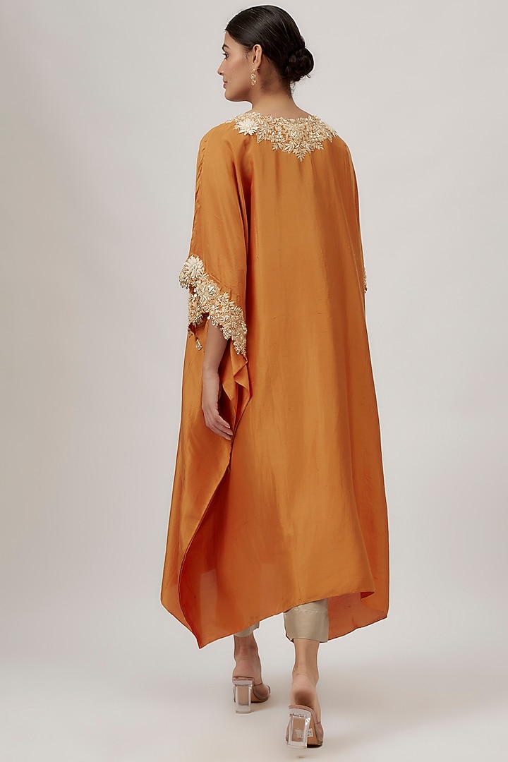 Rust Silk Resham & Lampi Work Kaftan Set by Prisho at Pernia's Pop Up Shop