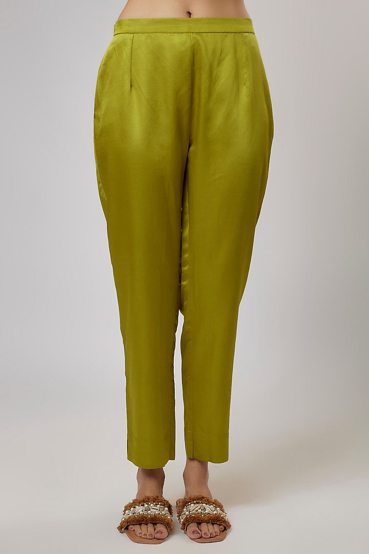 Lime Green Organza Thread Work Kaftan Set by Prisho at Pernia's Pop Up Shop