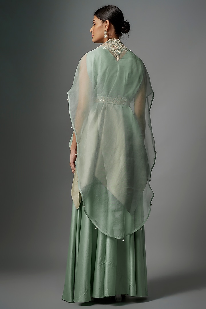 Aqua Blue Organza Resham Embroidered Cape Set by Prisho at Pernia's Pop Up Shop