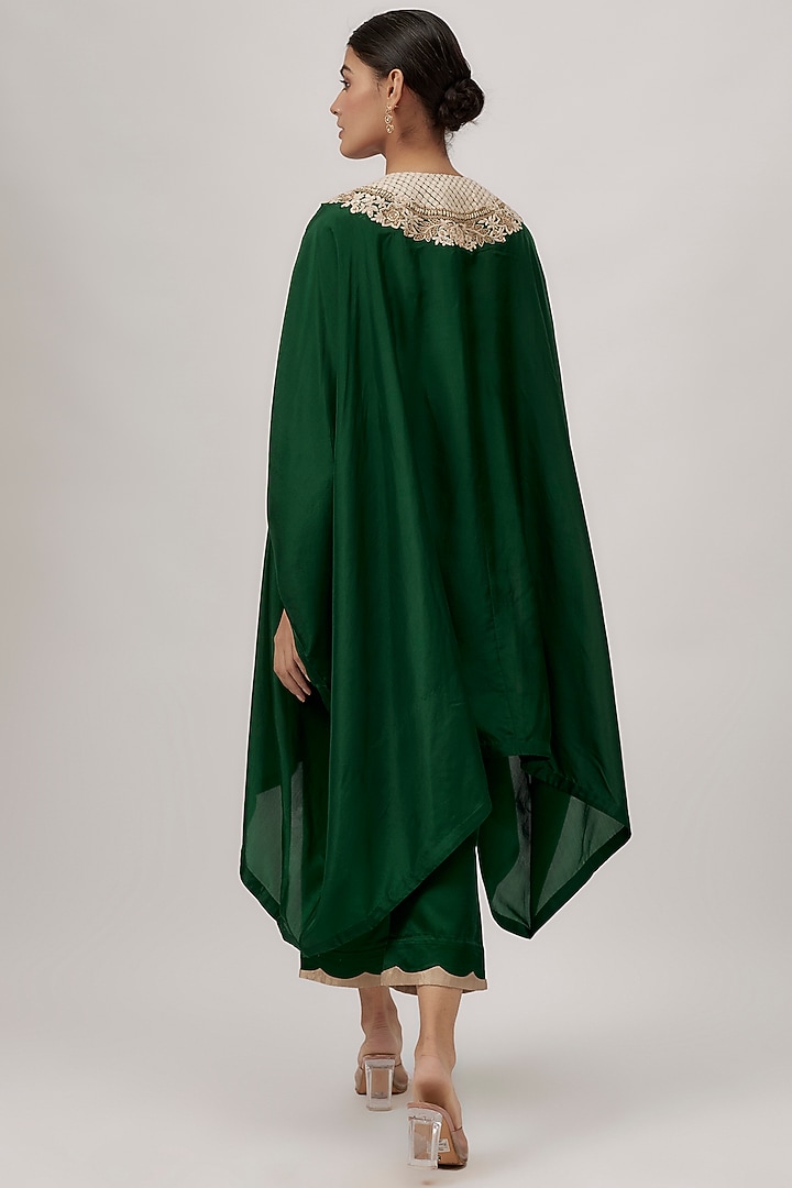 Bottle Green Habutai Silk Resham Work Kaftan Set by Prisho at Pernia's Pop Up Shop