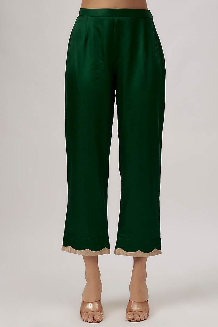 Bottle Green Habutai Silk Resham Work Kaftan Set by Prisho at Pernia's Pop Up Shop