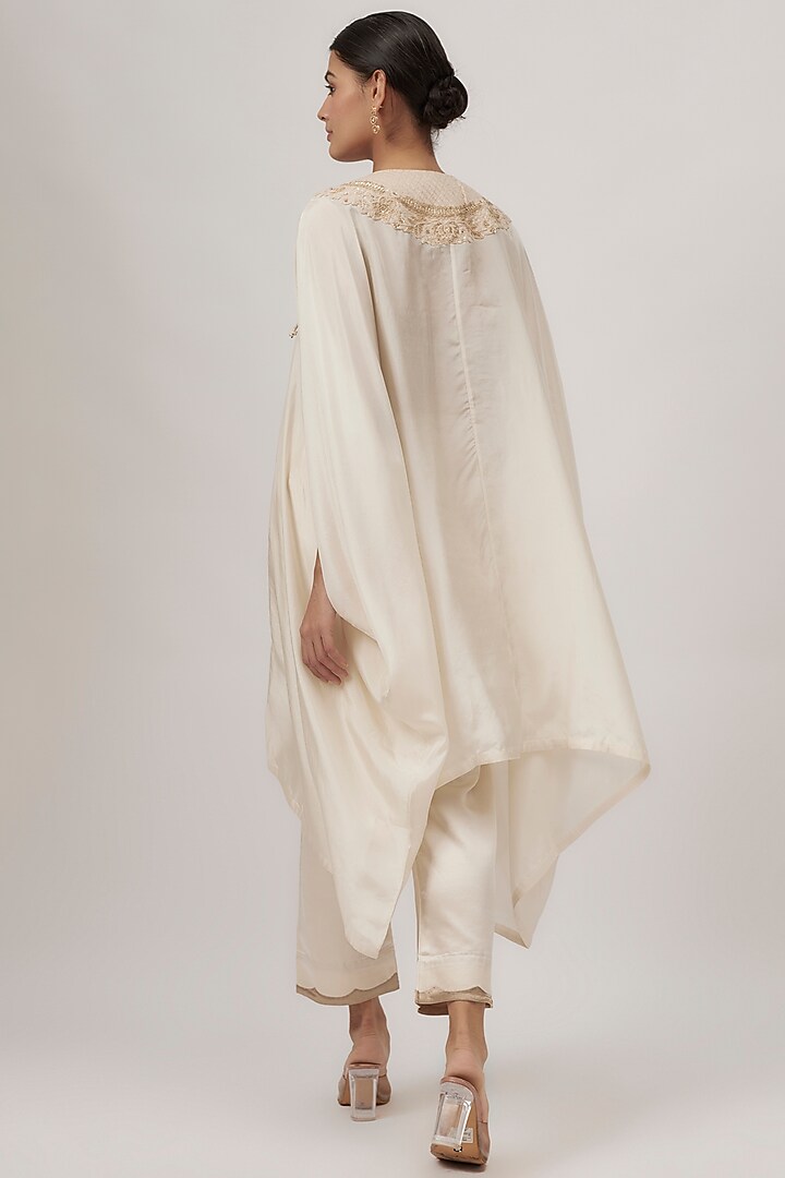 Ivory Habutai Silk Resham Work Kaftan Set by Prisho at Pernia's Pop Up Shop