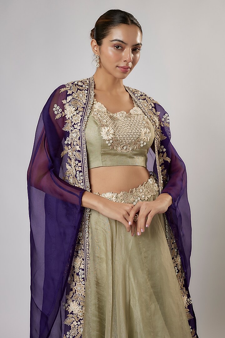 Sea Green Tissue Resham Work Skirt Set by Prisho at Pernia's Pop Up Shop
