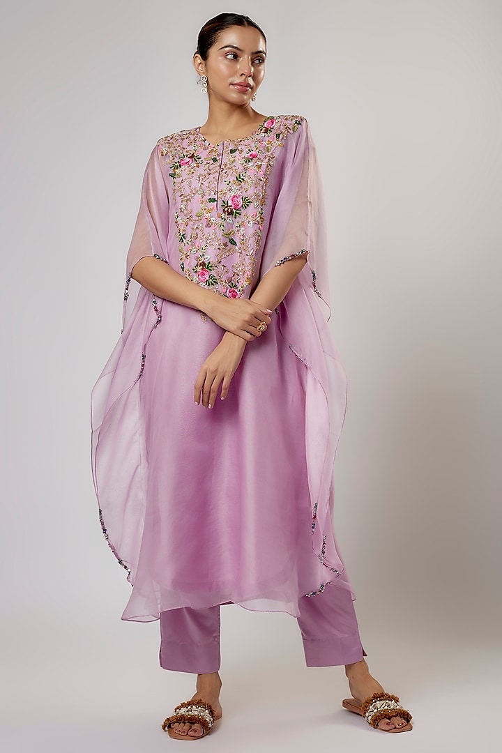 Lavender Organza Thread Work Kaftan Set by Prisho at Pernia's Pop Up Shop