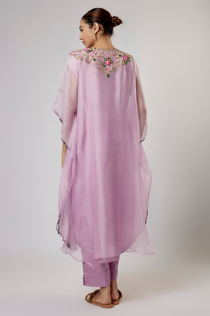 Lavender Organza Thread Work Kaftan Set by Prisho at Pernia's Pop Up Shop
