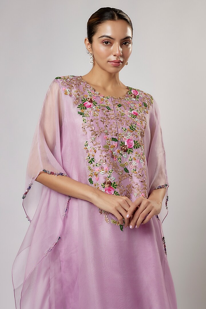 Lavender Organza Thread Work Kaftan Set by Prisho at Pernia's Pop Up Shop