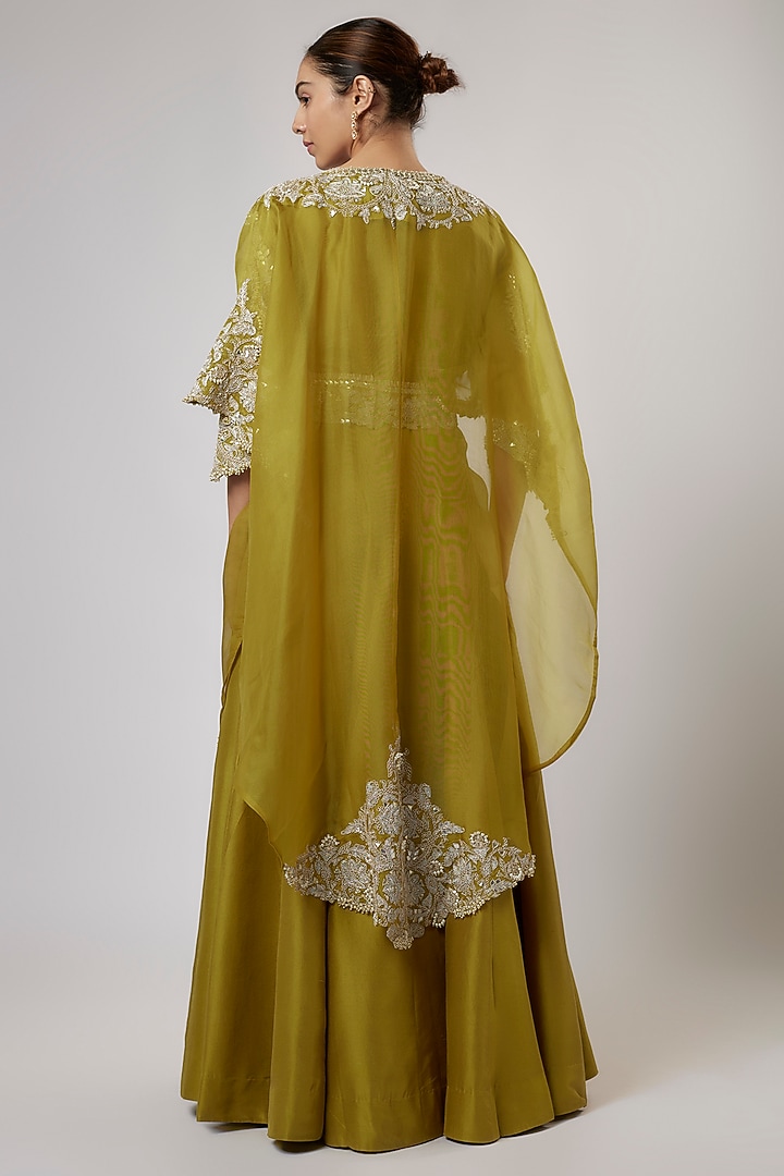 Olive Green Silk Gota Work Bridal Anarkali Set by Prisho at Pernia's Pop Up Shop